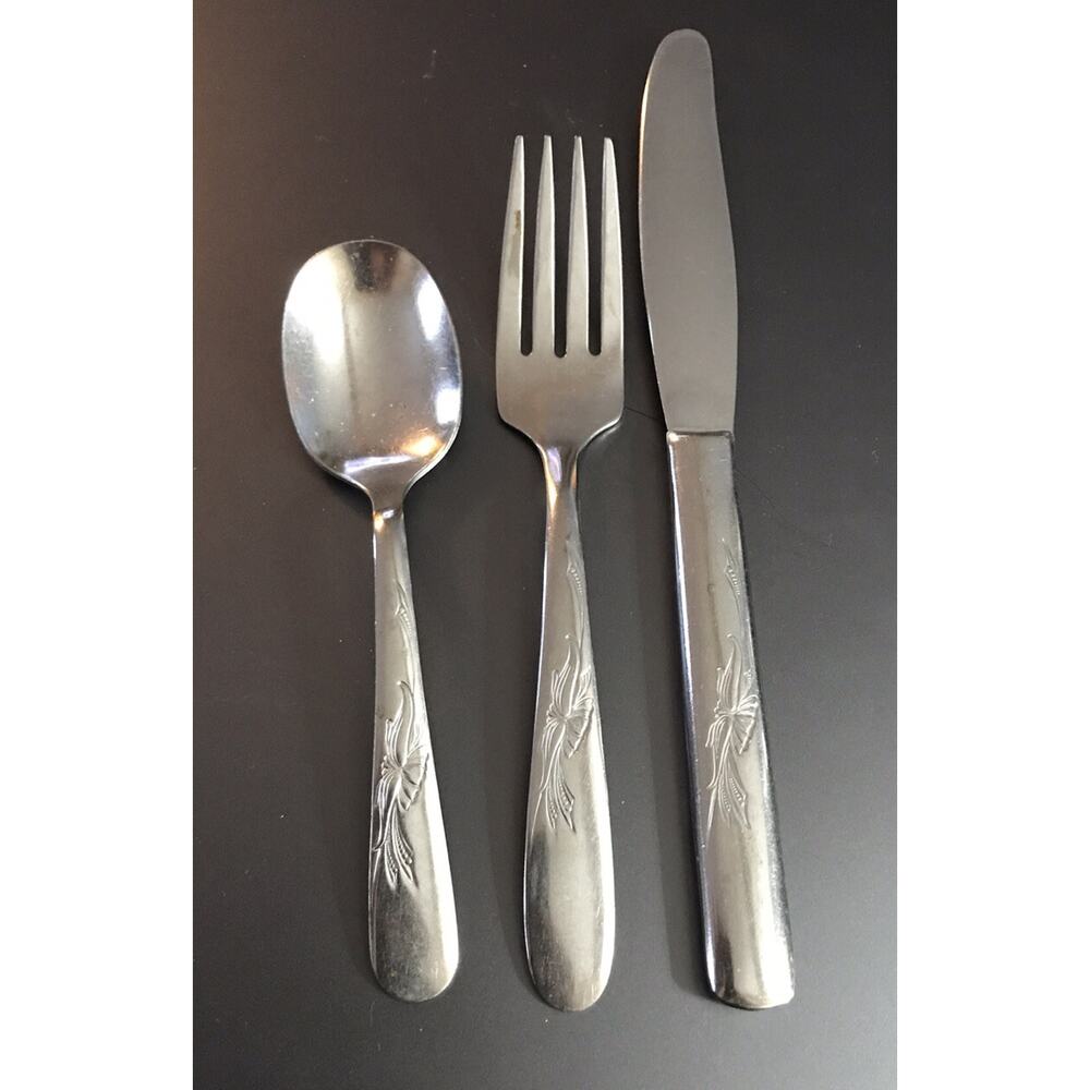 Utica Floral Swag Stainless Flatware Silverware Glossy Spoon Fork Knife USA￼